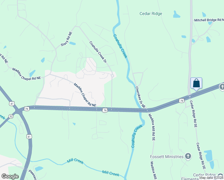 map of restaurants, bars, coffee shops, grocery stores, and more near 124 Coahulla Creek Drive in Dalton