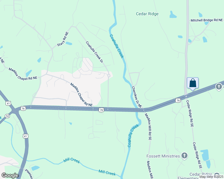 map of restaurants, bars, coffee shops, grocery stores, and more near 124 Coahulla Creek Drive in Dalton