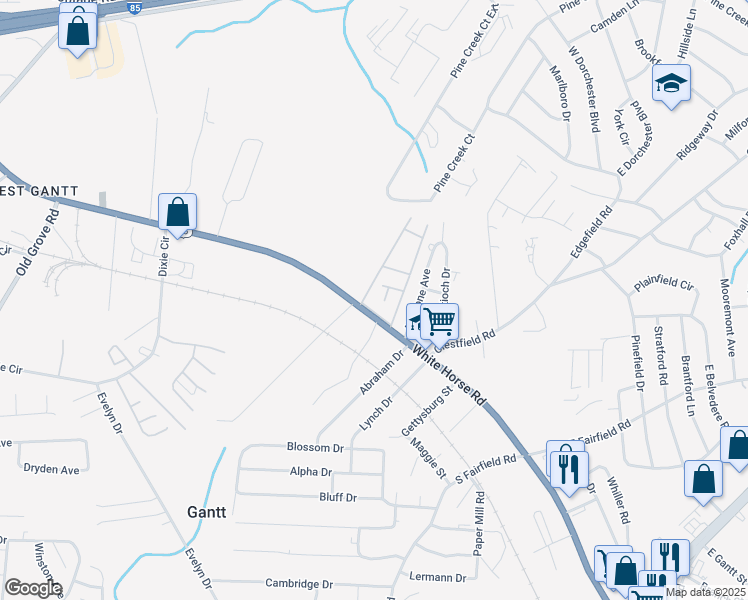 map of restaurants, bars, coffee shops, grocery stores, and more near 1008 White Horse Road in Greenville