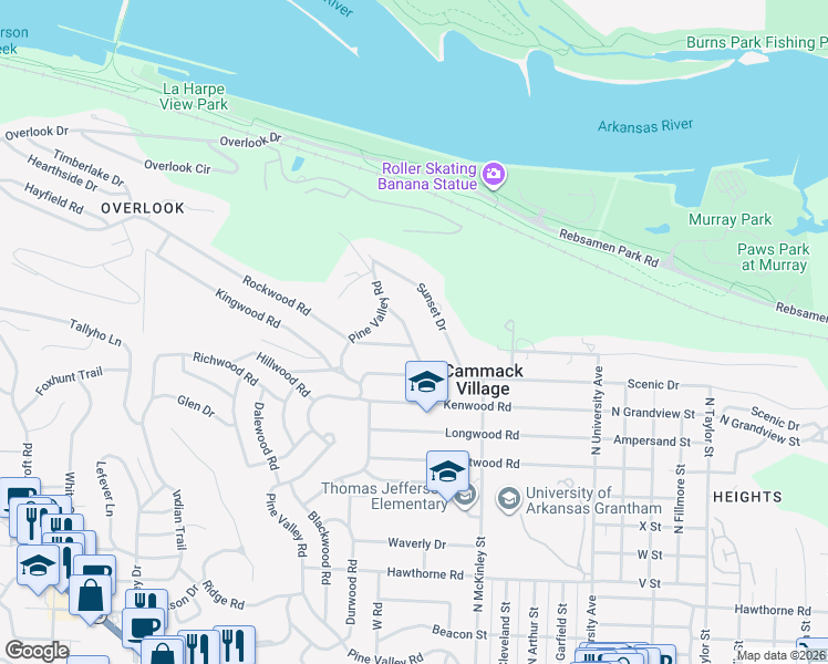 map of restaurants, bars, coffee shops, grocery stores, and more near 205 Englewood Road in Little Rock