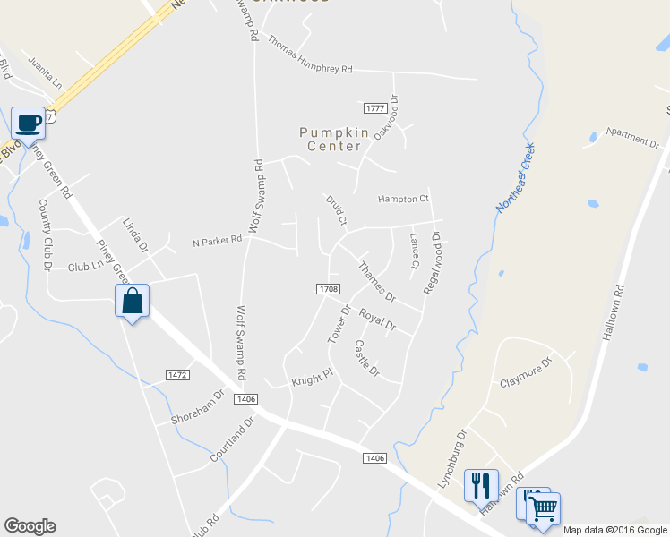 map of restaurants, bars, coffee shops, grocery stores, and more near 2608 Country Club Road in Jacksonville
