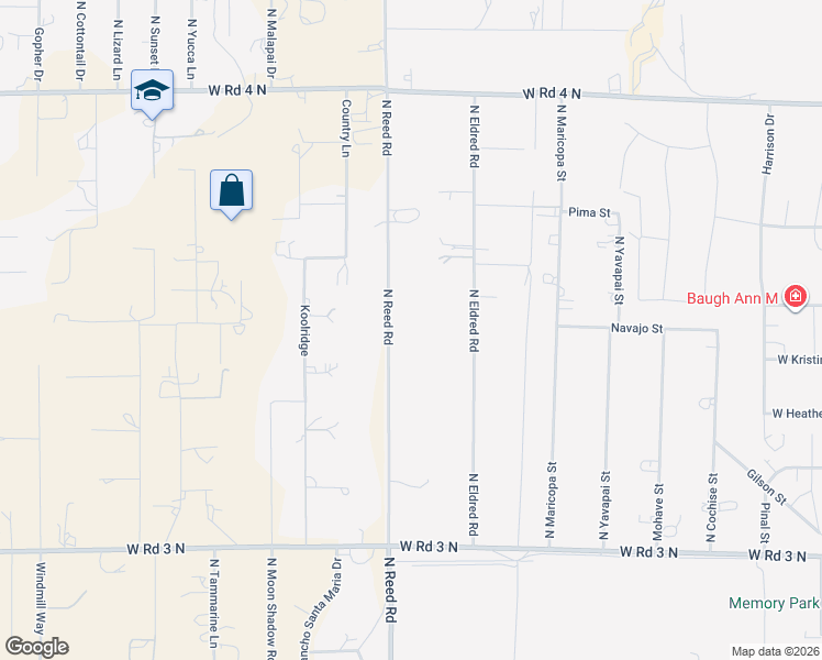 map of restaurants, bars, coffee shops, grocery stores, and more near 2477 North Reed Road in Chino Valley