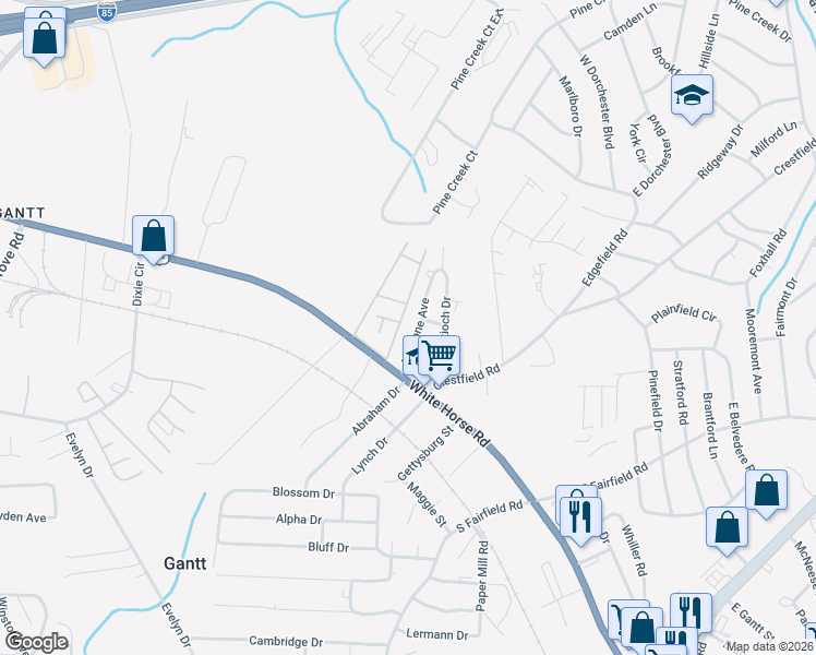 map of restaurants, bars, coffee shops, grocery stores, and more near 1008 White Horse Road in Greenville