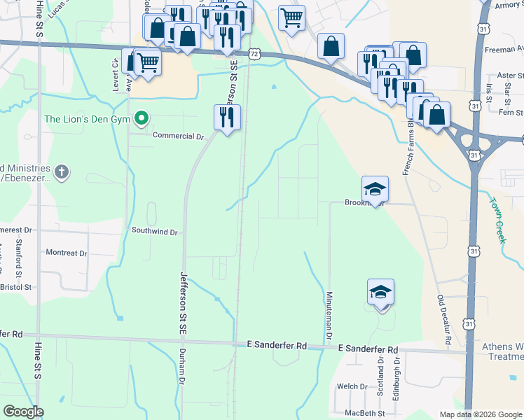 map of restaurants, bars, coffee shops, grocery stores, and more near 1506 South Monroe Street in Athens