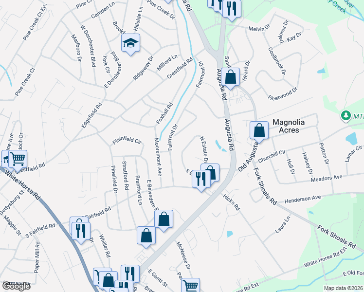 map of restaurants, bars, coffee shops, grocery stores, and more near 92 South Estate Drive in Greenville