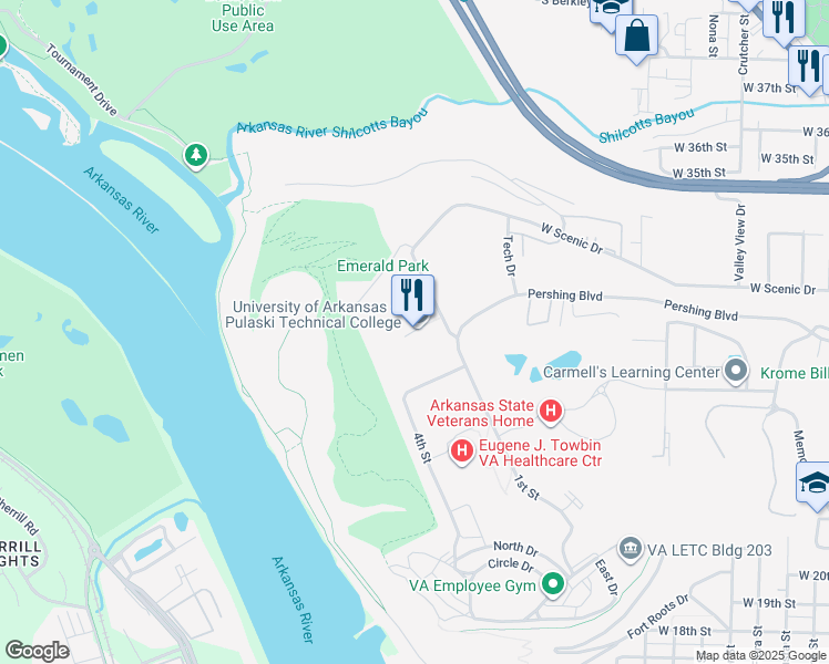 map of restaurants, bars, coffee shops, grocery stores, and more near 3000 West Scenic Drive in North Little Rock