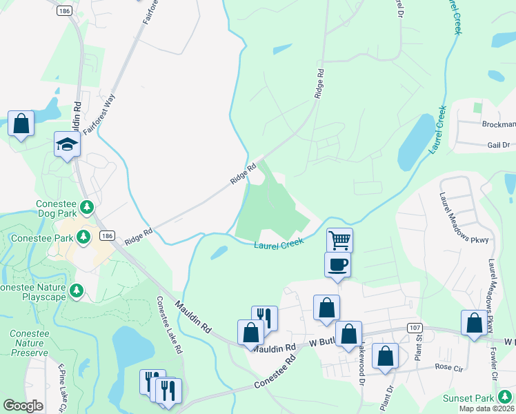 map of restaurants, bars, coffee shops, grocery stores, and more near 1967 Ridge Road in Greenville