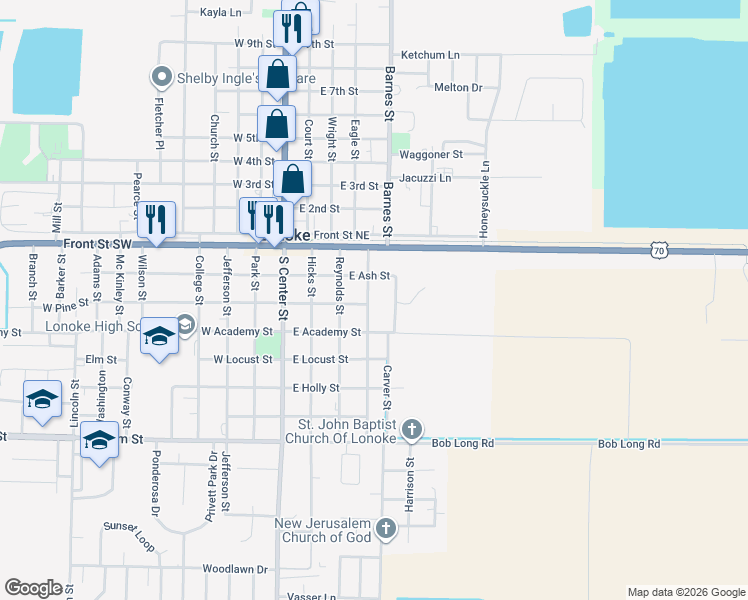 map of restaurants, bars, coffee shops, grocery stores, and more near 221 Ferguson Street in Lonoke
