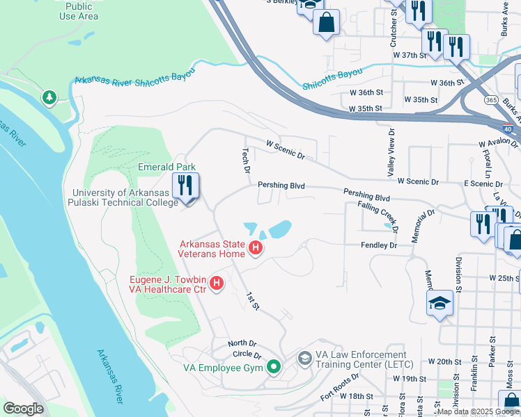 map of restaurants, bars, coffee shops, grocery stores, and more near 8 Sarah Daisy Garden Circle in North Little Rock