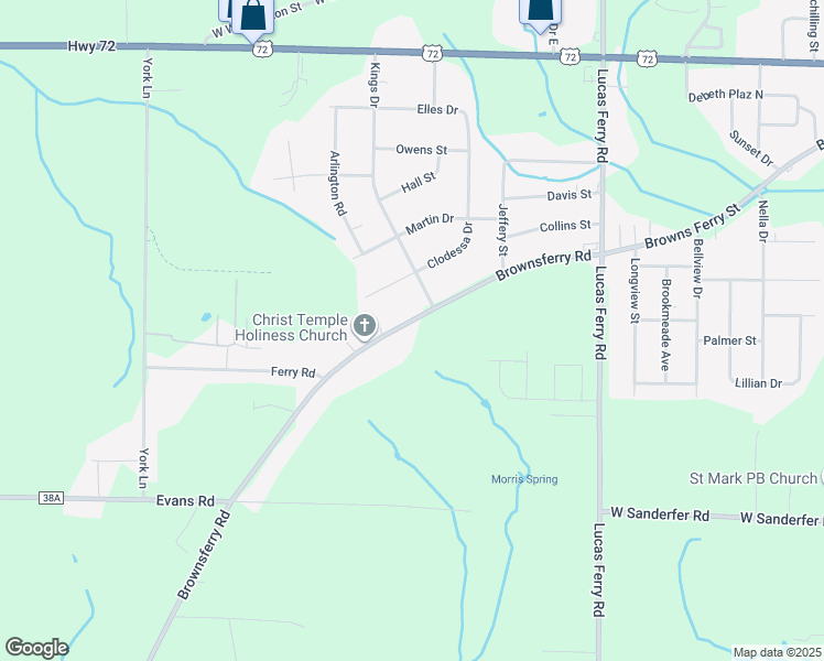 map of restaurants, bars, coffee shops, grocery stores, and more near 17820 Brownsferry Road in Athens