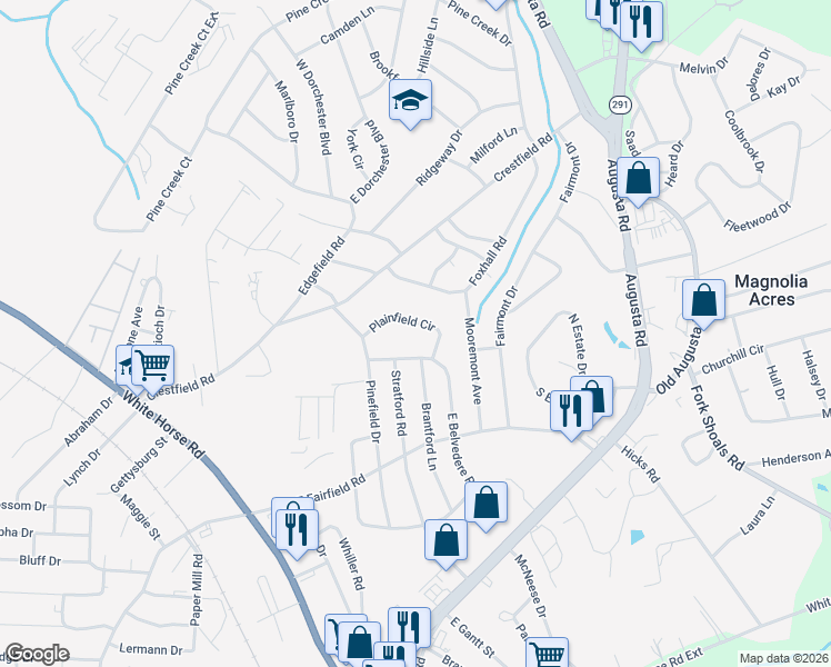 map of restaurants, bars, coffee shops, grocery stores, and more near 31 Plainfield Circle in Greenville