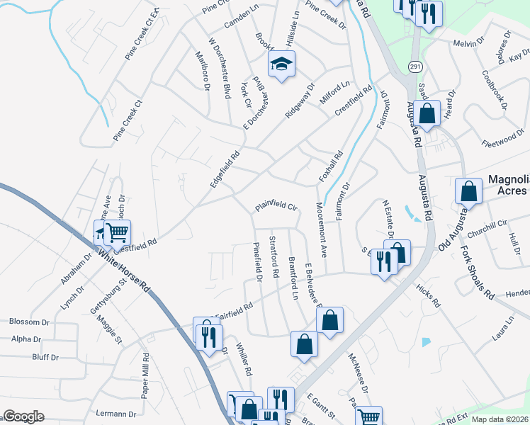 map of restaurants, bars, coffee shops, grocery stores, and more near 47 Plainfield Circle in Greenville