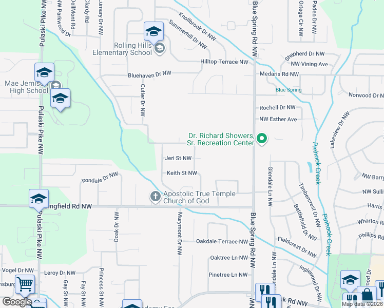 map of restaurants, bars, coffee shops, grocery stores, and more near 4301 Barry Street Northwest in Huntsville