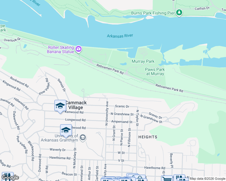 map of restaurants, bars, coffee shops, grocery stores, and more near 2 East Palisades Drive in Little Rock