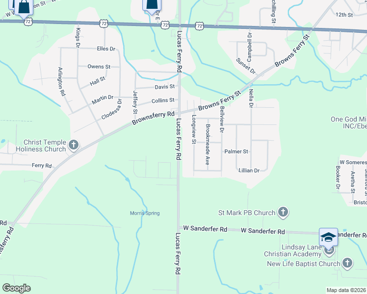 map of restaurants, bars, coffee shops, grocery stores, and more near 15388 Lucas Ferry Road in Athens
