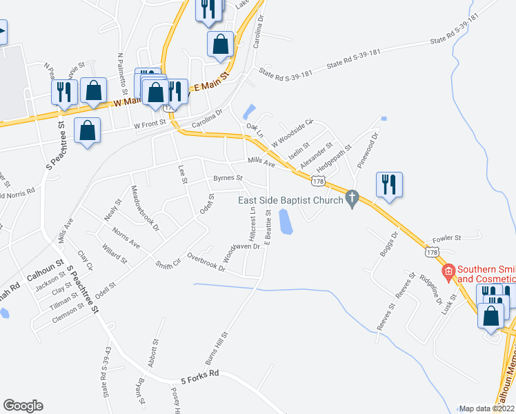 map of restaurants, bars, coffee shops, grocery stores, and more near 309 West Beattie Street in Liberty