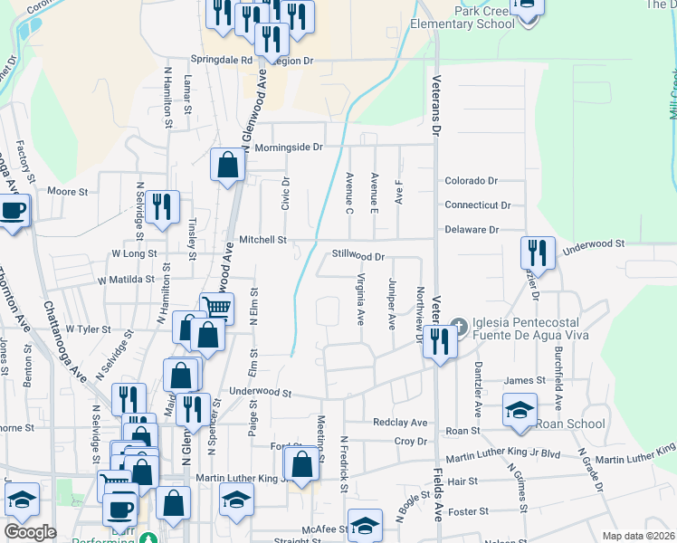 map of restaurants, bars, coffee shops, grocery stores, and more near 532 Stillwood Drive in Dalton
