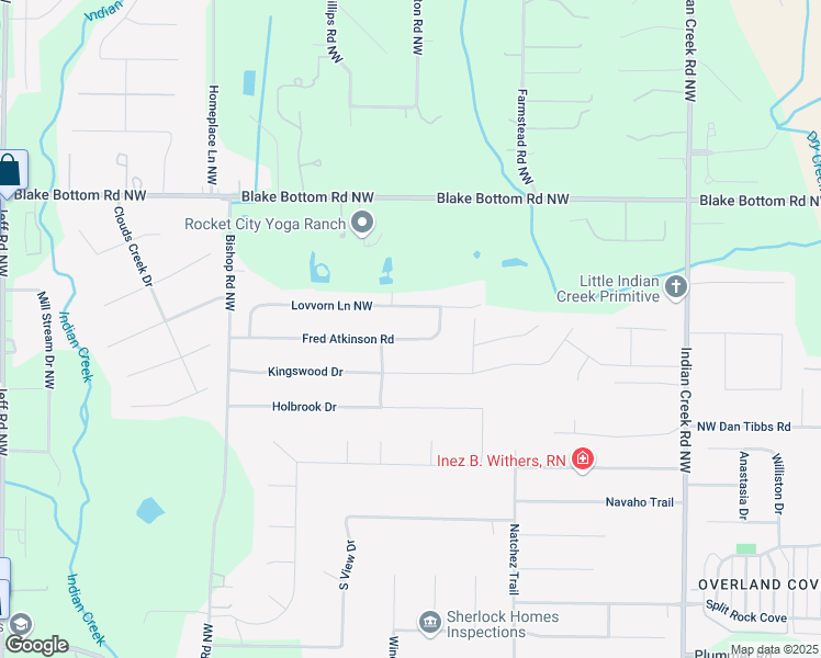 map of restaurants, bars, coffee shops, grocery stores, and more near 135 Fred Atkinson Road in Huntsville