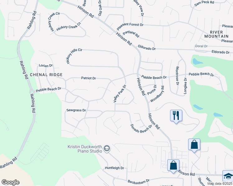 map of restaurants, bars, coffee shops, grocery stores, and more near 3014 Valley Park Drive in Little Rock