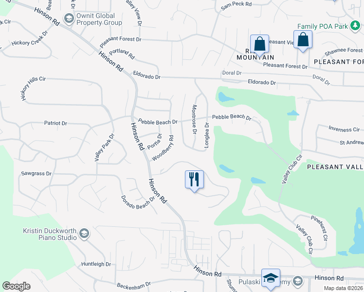 map of restaurants, bars, coffee shops, grocery stores, and more near 39 Longlea Drive in Little Rock
