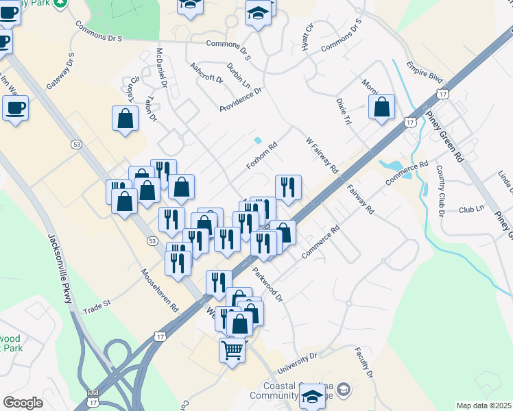 map of restaurants, bars, coffee shops, grocery stores, and more near 20 McDaniel Drive in Jacksonville