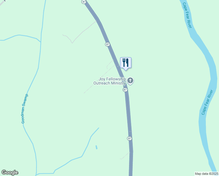 map of restaurants, bars, coffee shops, grocery stores, and more near 18451 North Carolina 87 in Tar Heel