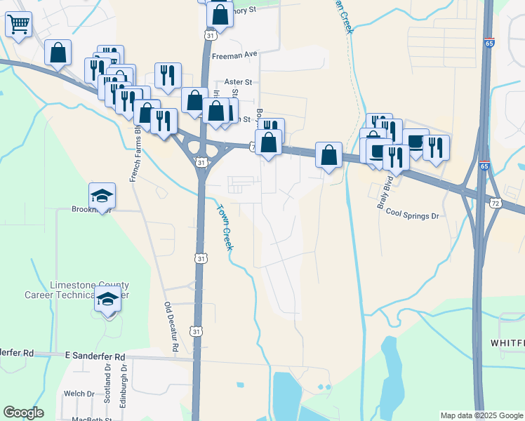 map of restaurants, bars, coffee shops, grocery stores, and more near 200 Cloverleaf Drive in Athens