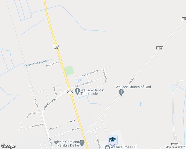map of restaurants, bars, coffee shops, grocery stores, and more near 143 Henry Giddeons Drive in Teachey