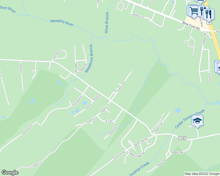 map of restaurants, bars, coffee shops, grocery stores, and more near 890 Roberts Rd in Newport