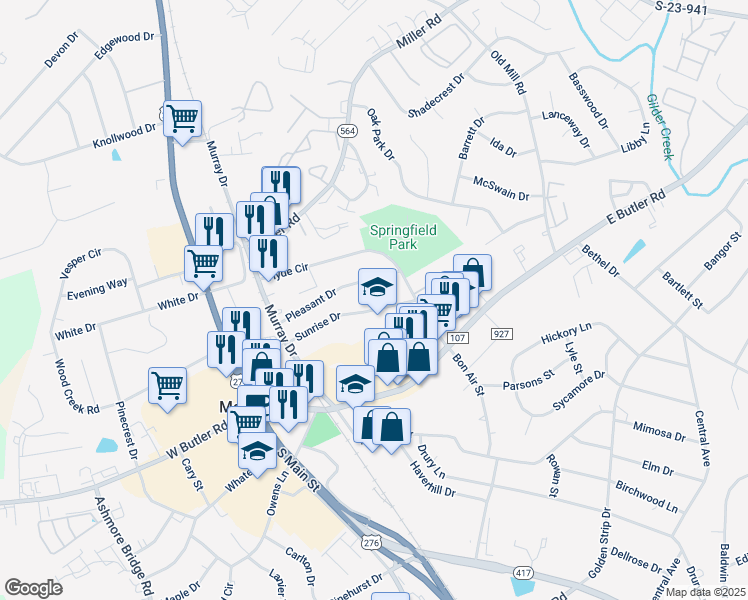 map of restaurants, bars, coffee shops, grocery stores, and more near in Mauldin