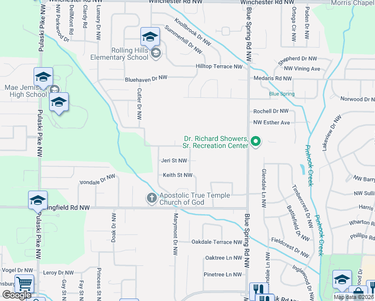 map of restaurants, bars, coffee shops, grocery stores, and more near 4301 Barry Street Northwest in Huntsville