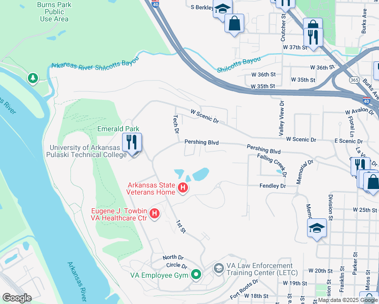 map of restaurants, bars, coffee shops, grocery stores, and more near 8 Sarah Daisy Garden Circle in North Little Rock
