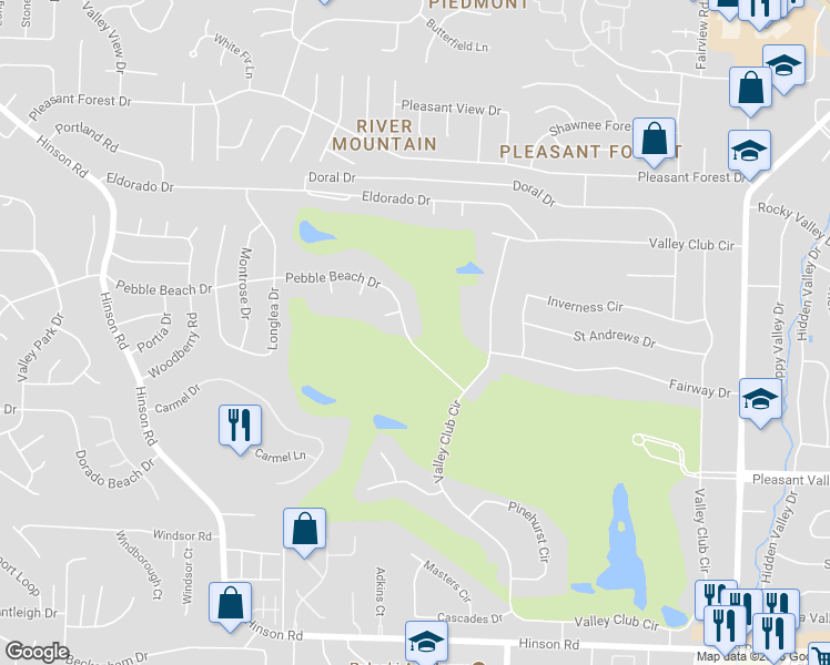 map of restaurants, bars, coffee shops, grocery stores, and more near 2 Pebble Beach Drive in Little Rock