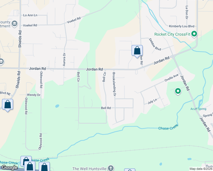 map of restaurants, bars, coffee shops, grocery stores, and more near 486 Bell Circle in Huntsville