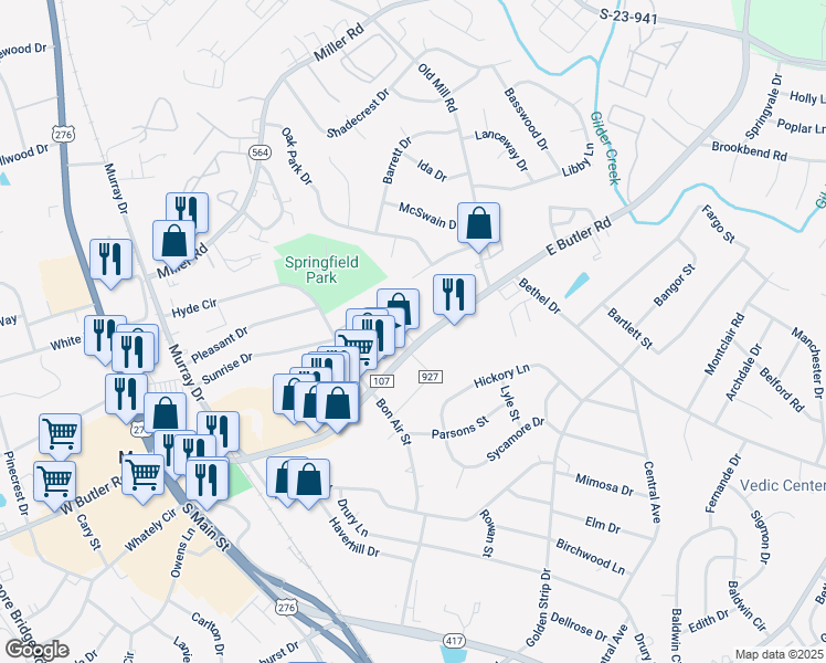 map of restaurants, bars, coffee shops, grocery stores, and more near 52 Moore Street in Mauldin