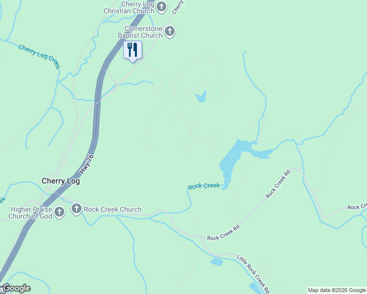 map of restaurants, bars, coffee shops, grocery stores, and more near 8 Hidden Lake Court in Cherry Log