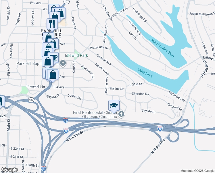 map of restaurants, bars, coffee shops, grocery stores, and more near 336 Goshen Avenue in North Little Rock