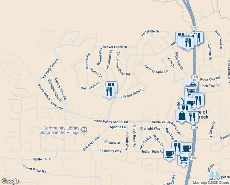map of restaurants, bars, coffee shops, grocery stores, and more near 15 Cathedral Rock Drive in Sedona