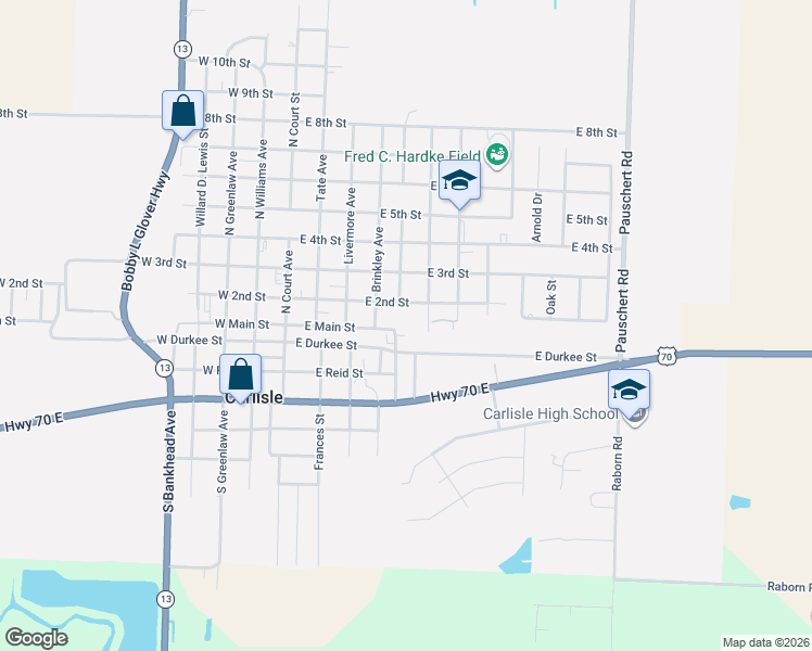 map of restaurants, bars, coffee shops, grocery stores, and more near 511 East 2nd Street in Carlisle