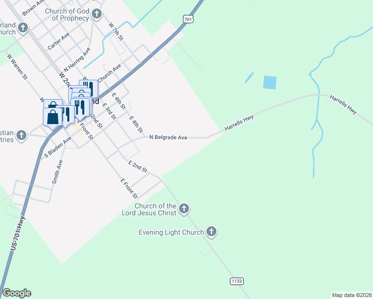 map of restaurants, bars, coffee shops, grocery stores, and more near 229 North Belgrade Avenue in Garland