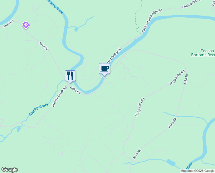 map of restaurants, bars, coffee shops, grocery stores, and more near 8366 Aska Road in Blue Ridge
