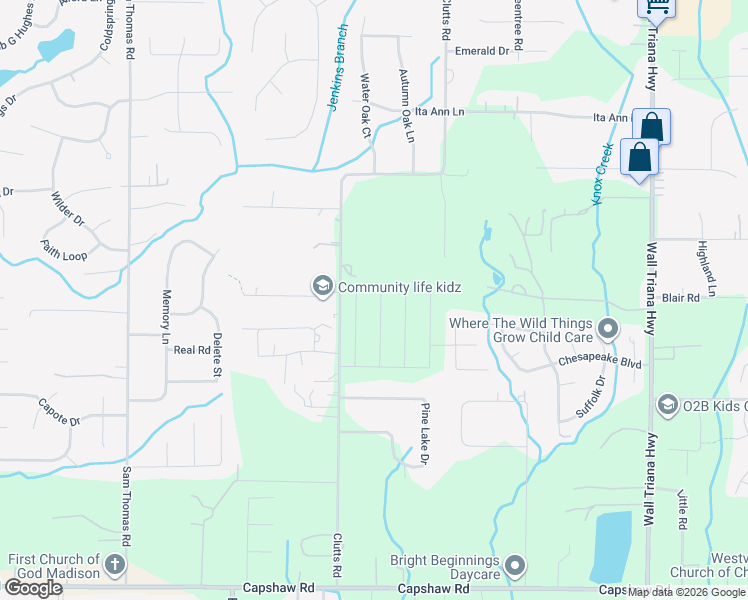 map of restaurants, bars, coffee shops, grocery stores, and more near 445 Clutts Road in Harvest
