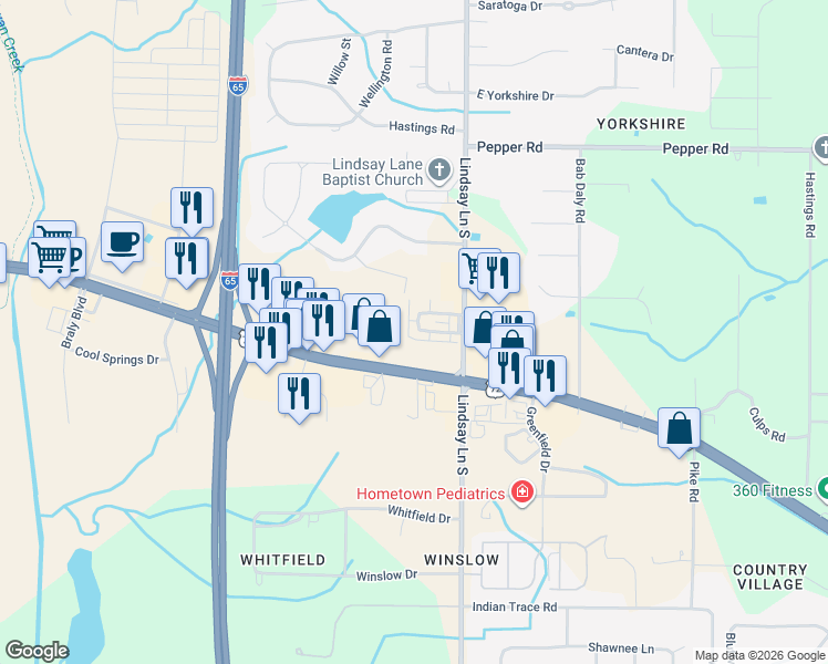 map of restaurants, bars, coffee shops, grocery stores, and more near 21899 Williamsburg Drive in Athens
