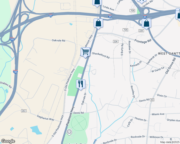 map of restaurants, bars, coffee shops, grocery stores, and more near 1716 Piedmont Highway in Piedmont