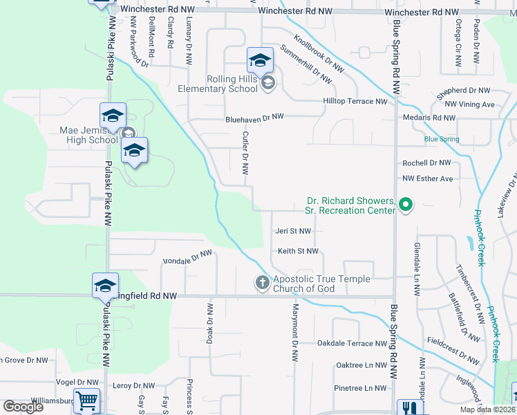 map of restaurants, bars, coffee shops, grocery stores, and more near 4328 Barry Street Northwest in Huntsville