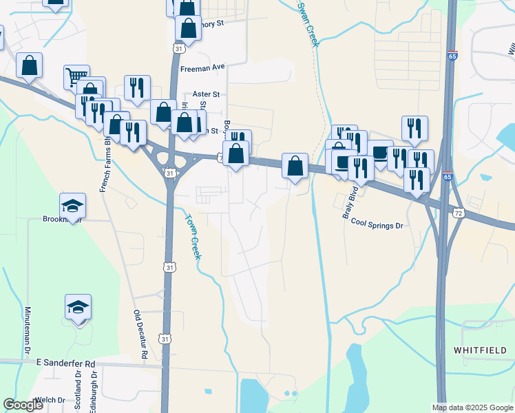 map of restaurants, bars, coffee shops, grocery stores, and more near 800 Tanglewood Drive in Athens