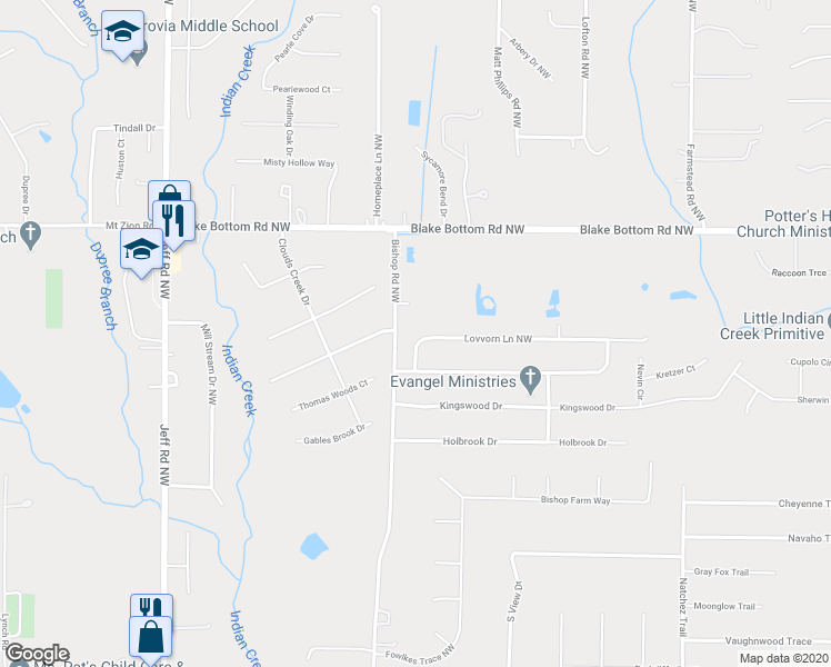 map of restaurants, bars, coffee shops, grocery stores, and more near 106 Lovvorn Lane Northwest in Huntsville