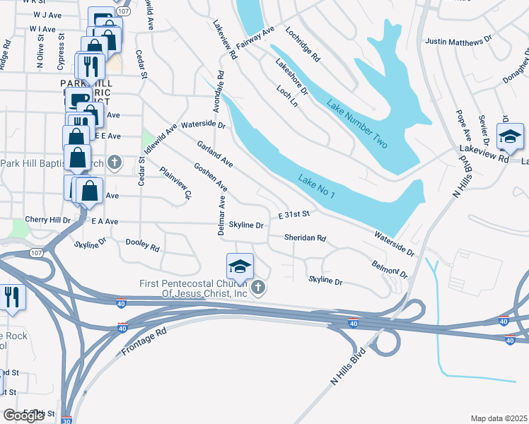 map of restaurants, bars, coffee shops, grocery stores, and more near 406 Goshen Avenue in North Little Rock