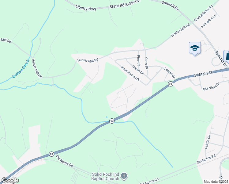 map of restaurants, bars, coffee shops, grocery stores, and more near 106 Clydesdale Road in Liberty