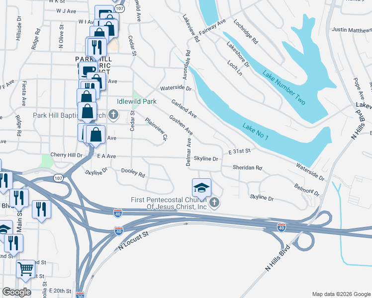 map of restaurants, bars, coffee shops, grocery stores, and more near 115 Delmar Avenue in North Little Rock